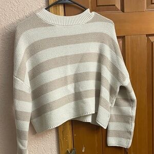 moon & madison Striped Cream and Tan Crew Neck Sweater